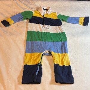 Chaps Yellow and Navy Baby Romper with White Collar